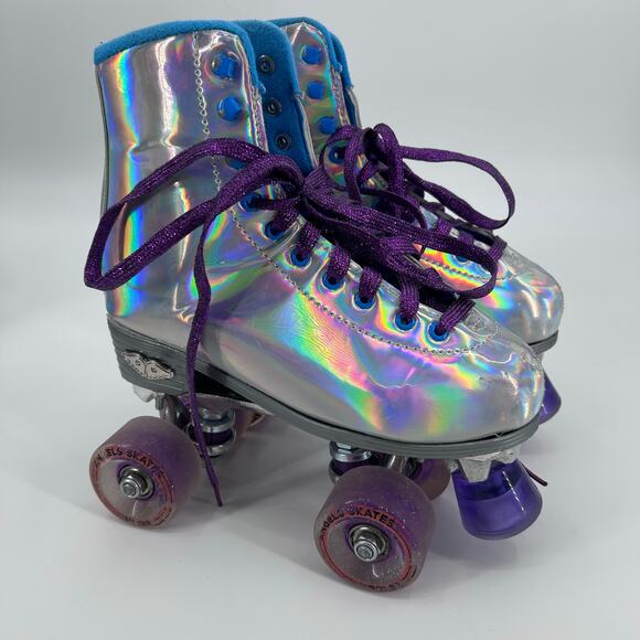 Angels Skates Sidewalk Iridescent Silver + Elbow & Knee Pads + Bag Women’s Sz 6 - Picture 3 of 12